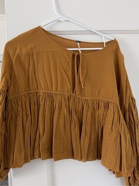 Free People Mustard Brown Peasant Tunic Top